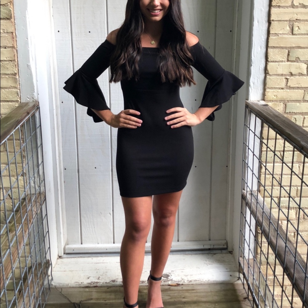 Pretty off the shoulder black dress with sleeves
